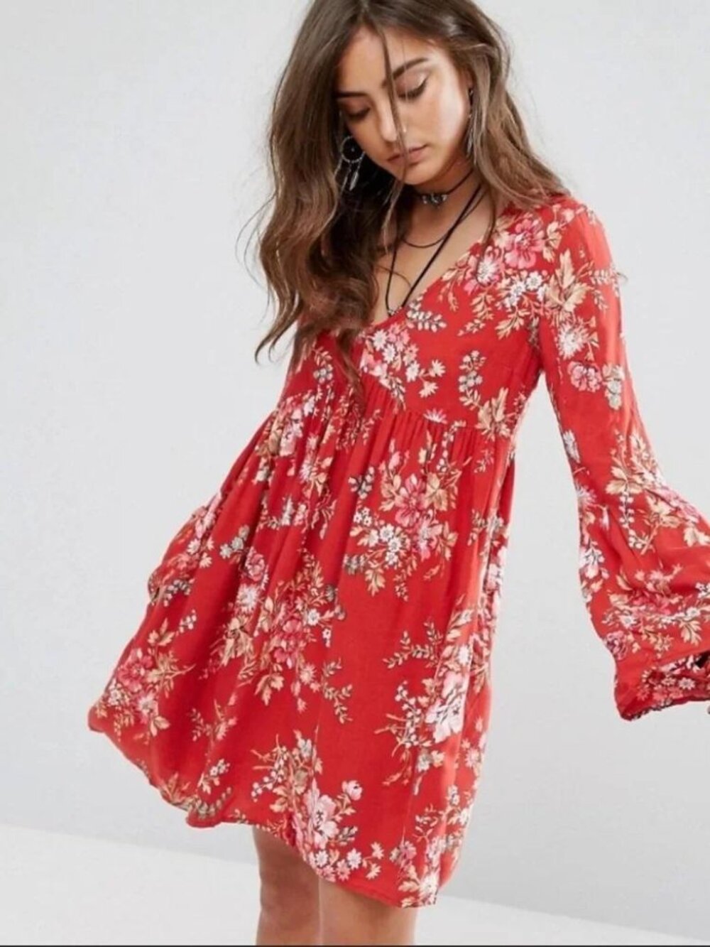 Denim & Supply Ralph Lauren boho cowgirl bell sleeve red floral swing dress M